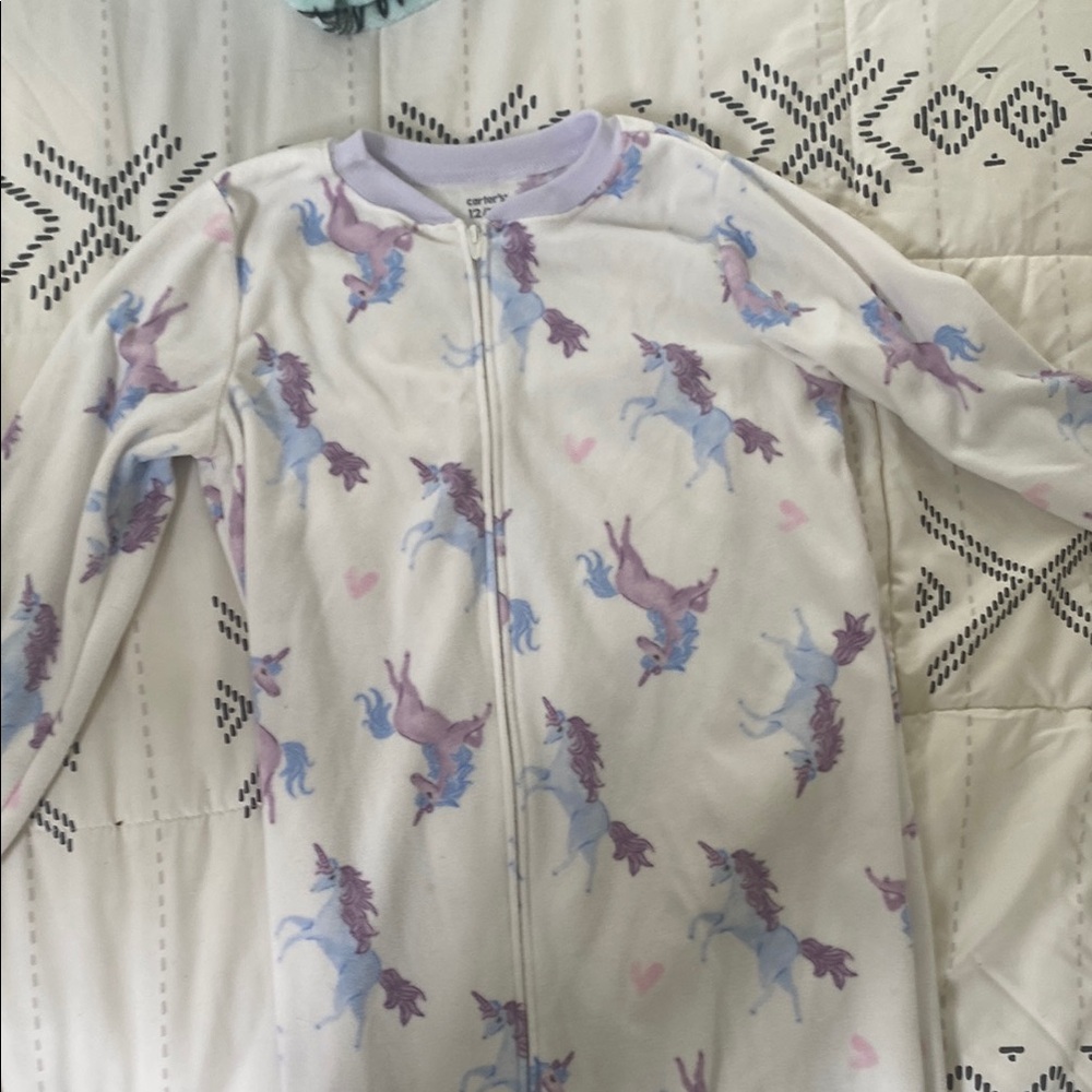 Cartier White Pajama Onesie with Purple and Blue Unicorns